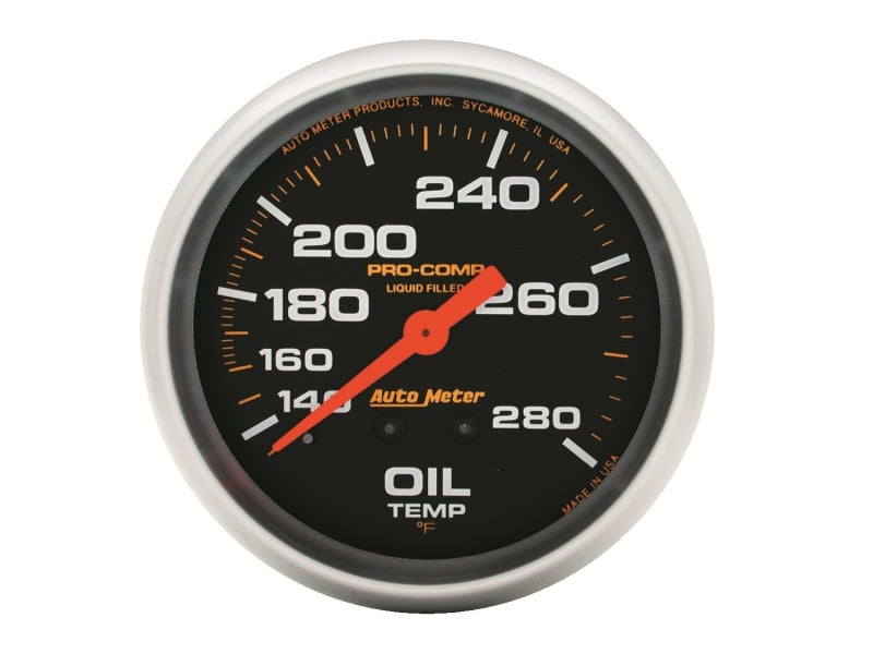 Autometer Liquid Filled Mechanical 66.7mm 140-280 deg F Oil Termperature Gauge Includes 12 ft Tubing