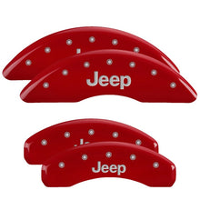 Load image into Gallery viewer, MGP 4 Caliper Covers Engraved Front Rear JEEP Logo Engraved Red Finish Silver Characters