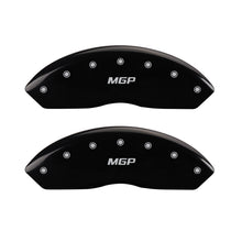 Load image into Gallery viewer, MGP 4 Caliper Covers Engraved Front &amp; Rear GMC Black finish silver ch