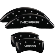 Load image into Gallery viewer, MGP 4 Caliper Covers Engraved Front &amp; Rear MOPAR Black finish silver ch