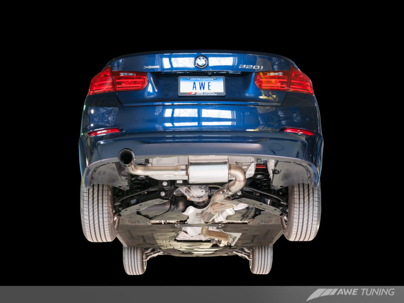 AWE Tuning 13-18 BMW 320i (F30) Touring Edition Exhaust w/ Perfomance Mid Pipe - Diamond Black Tips