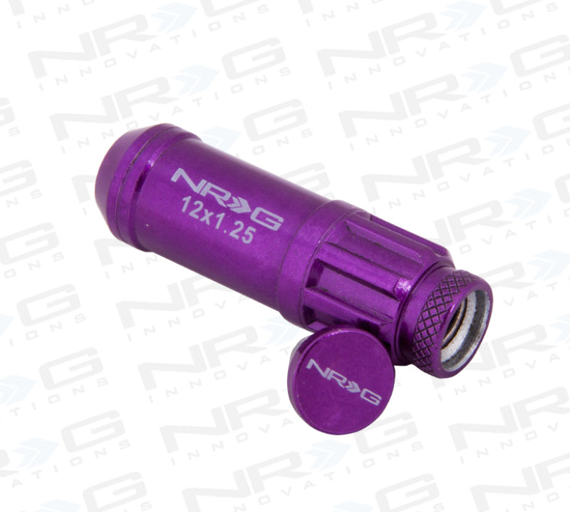 NRG 700 Series M12 X 1.25 Steel Lug Nut w/Dust Cap Cover Set 21 Pc w/Locks & Lock Socket - Purple