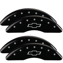 Load image into Gallery viewer, MGP 4 Caliper Covers Engraved Front &amp; Rear Bowtie Black finish silver ch