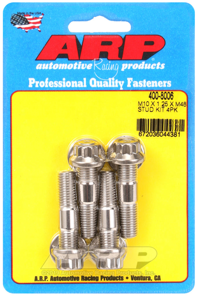 ARP M10 x 1.25 x 48mm Broached 4 Piece Stud Kit