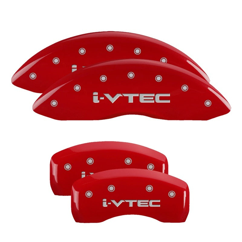 MGP 4 Caliper Covers Engraved Front & Rear I-Vtec Red Finish Silver Char 2017 Acura ILX