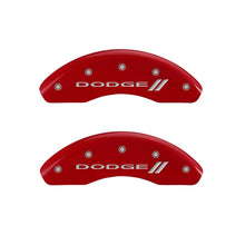 Load image into Gallery viewer, MGP 4 Caliper Covers Engraved Front &amp; Rear With stripes/Dodge Red finish silver ch