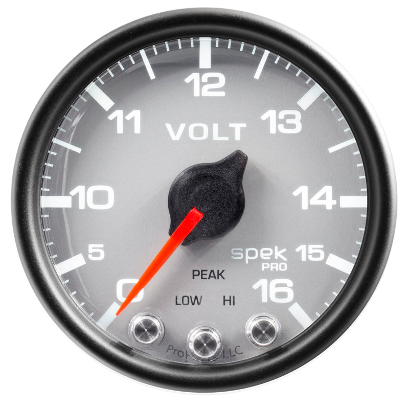 AutoMeter Gauge Voltmeter 2-1/16in. 16V Stepper Motor W/Peak & Warn Slvr/Blk Spek-Pro