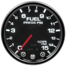 Load image into Gallery viewer, Autometer Spek-Pro Gauge Fuel Press 2 1/16in 15psi Stepper Motor W/Peak &amp; Warn Blk/Smoke/Blk