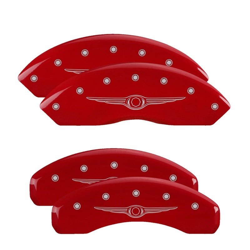 MGP 4 Caliper Covers Engraved Front & Rear Style 1/Chrysler Wing Red finish silver ch