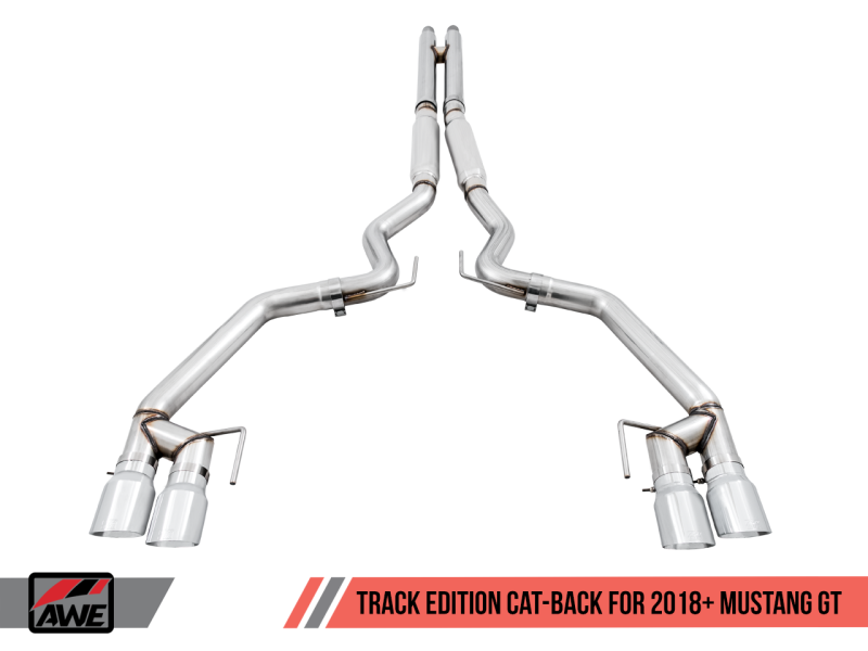 AWE Tuning 2018+ Ford Mustang GT (S550) Cat-back Exhaust - Track Edition (Quad Chrome Silver Tips)