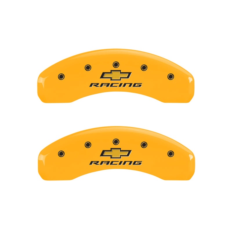 MGP 4 Caliper Covers Engraved F & R Chevy Racing Yellow Finish Black Char 2017 Chevrolet Camaro