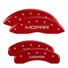 Load image into Gallery viewer, MGP Front set 2 Caliper Covers Engraved Front MOPAR Red finish silver ch