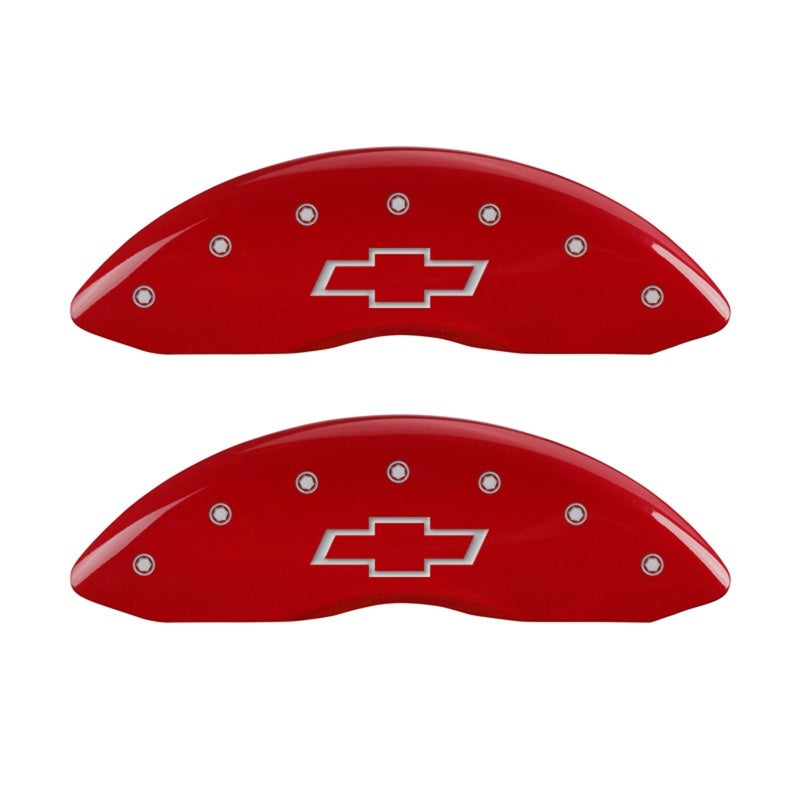 MGP Front set 2 Caliper Covers Engraved Front Bowtie Red finish silver ch