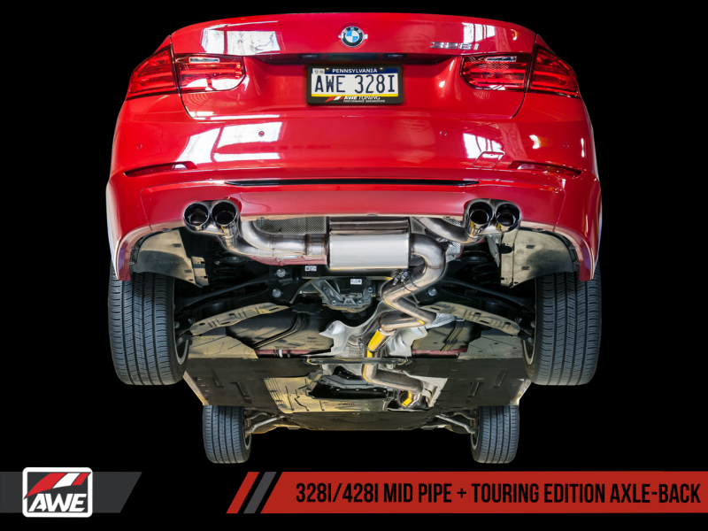 AWE Tuning BMW F3X N20/N26 328i/428i Touring Edition Exhaust Quad Outlet - 80mm Chrome Silver Tips