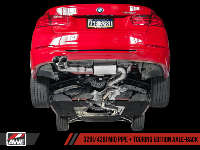 AWE Tuning BMW F3X 28i / 30i Touring Edition Axle-Back Exhaust Single Side - 80mm Black Tips