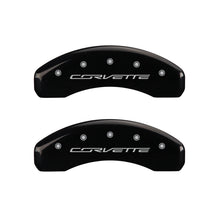 Load image into Gallery viewer, MGP 4 Caliper Covers Engraved Front &amp; Rear C7/Corvette Black finish silver ch