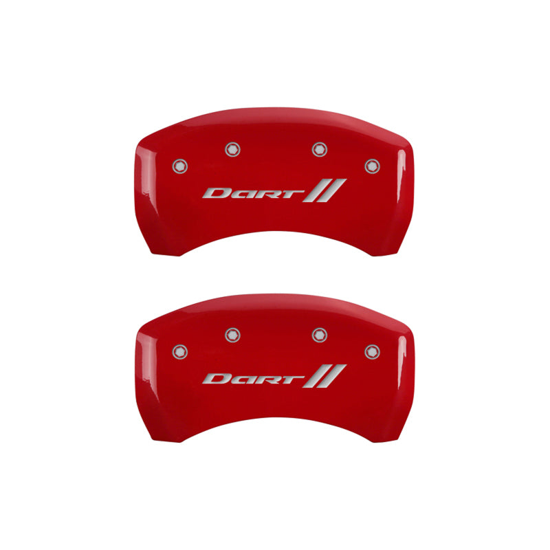 MGP 4 Caliper Covers Engraved Front & Rear With stripes/Dart Red finish silver ch