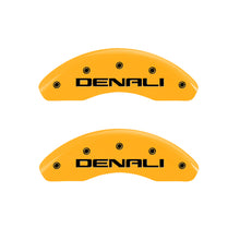 Load image into Gallery viewer, MGP 4 Caliper Covers Engraved Front &amp; Rear Denali Yellow finish black ch