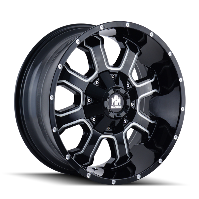 Mayhem 8103 Fierce 20x9 / 5x139.7 BP / 0mm Offset / 110mm Hub Black w/ Milled Spokes Wheel