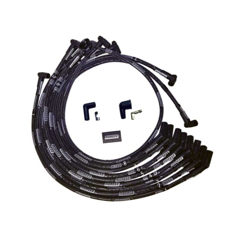 Moroso SB Ford 351W 135 Plug HEI Dist Sleeved Ultra Spark Plug Wire Set - Black