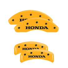 Load image into Gallery viewer, MGP 4 Caliper Covers Engraved Front &amp; Rear Honda Yellow Finish Black Char 2003 Honda Element