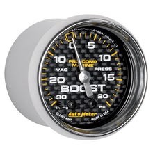 Load image into Gallery viewer, Autometer Marine Carbon Fiber 2-1/16in 30INHG/20PSI Mechanical Vacuum/Boost Gauge