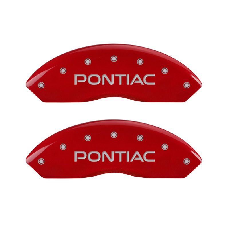 MGP 4 Caliper Covers Engraved Front & Rear 06-09 Pontiac Solstice Red Finish Silver Pontiac Logo