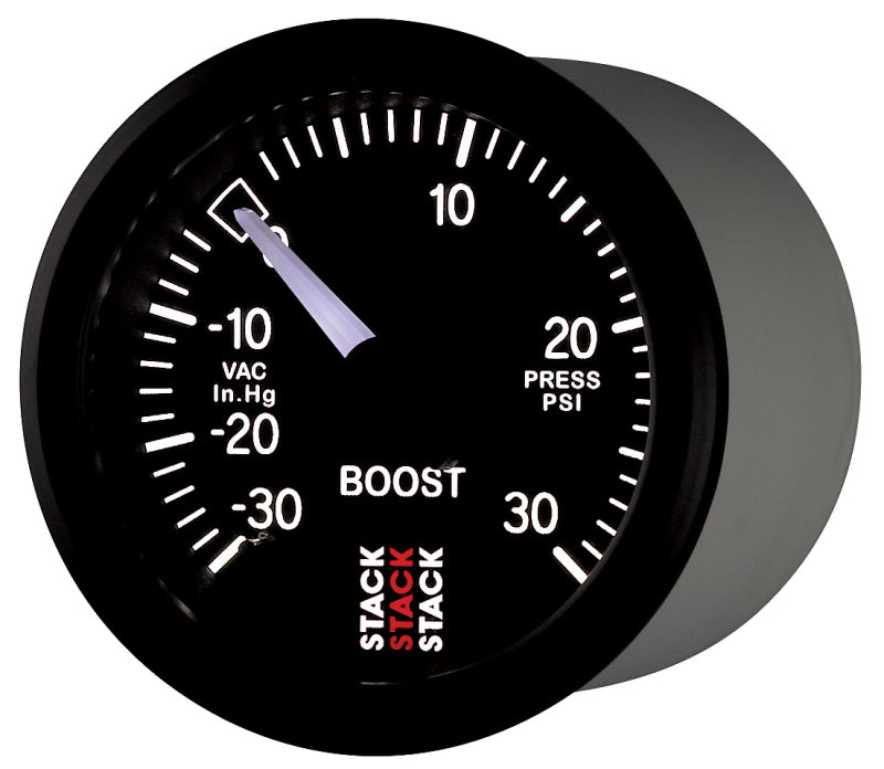 Autometer 52mm Stack Instruments -30INHG to +30PSI Mechanical Boost Gauge - Black