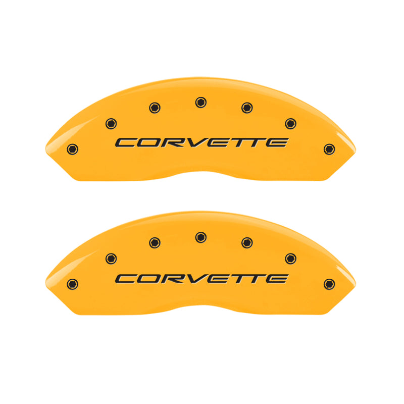 MGP 4 Caliper Covers Engraved Front C5/Corvette Engraved Rear C5/Z06 Yellow finish black ch