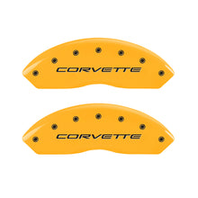 Load image into Gallery viewer, MGP 4 Caliper Covers Engraved Front C5/Corvette Engraved Rear C5/Z06 Yellow finish black ch