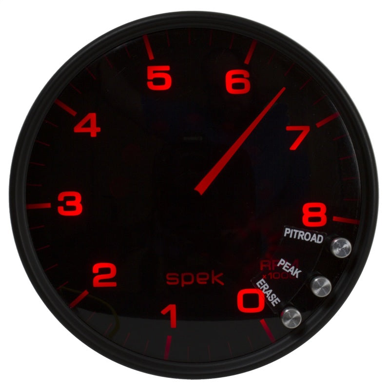 Autometer Spek-Pro Gauge Tachometer 5in 8K Rpm W/Shift Light & Peak Mem Black/Smoke/Black