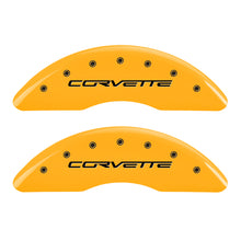 Load image into Gallery viewer, MGP 4 Caliper Covers Engraved Front C6/Corvette Engraved Rear C6/Z06 Yellow finish black ch