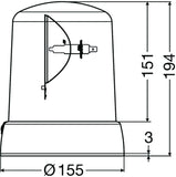 Hella KL 7000 Series 24V Amber Fixed Rotating Beacon