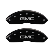 Load image into Gallery viewer, MGP 4 Caliper Covers Engraved Front &amp; Rear GMC Black Finish Silver Char 2009 GMC Savana 2500