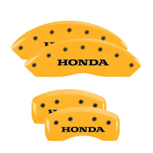 Load image into Gallery viewer, MGP 4 Caliper Covers Engraved Front &amp; Rear Honda Yellow finish black ch