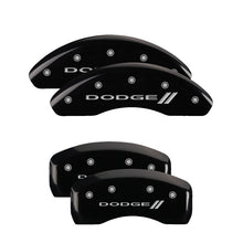 Load image into Gallery viewer, MGP 4 Caliper Covers Engraved Front &amp; Rear With stripes/Dodge Black finish silver ch