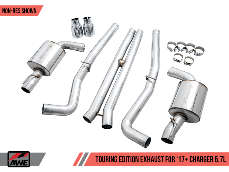 AWE Tuning 2017+ Dodge Charger 5.7L Touring Edition Exhaust - Non-Resonated - Chrome Silver Tips