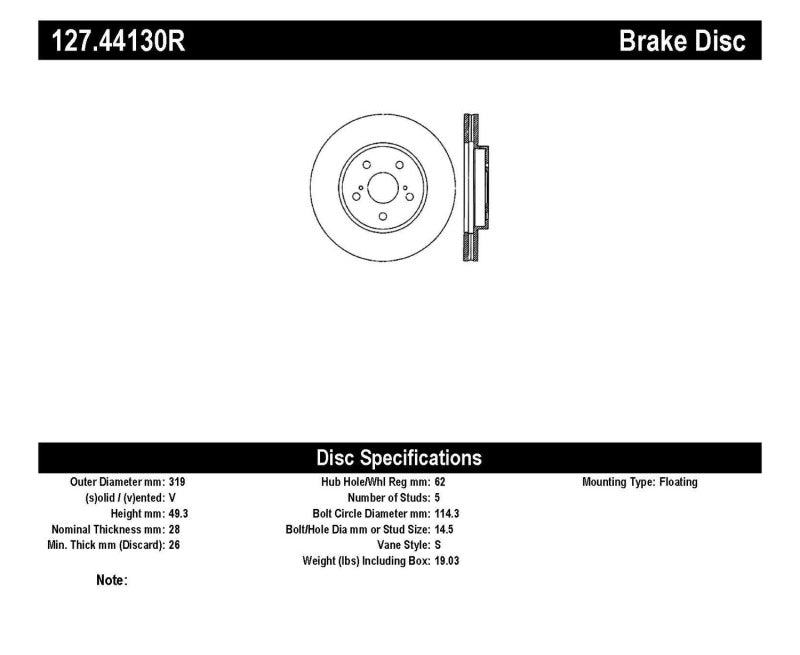 StopTech 04 Lexus RX330 SportStop Slotted & Drilled Right Rear Rotor