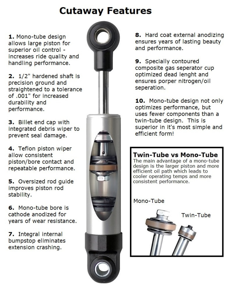 Ridetech HQ Series Shock Absorber Single Adjustable 5.25in Stroke Eye/Stud Mounting 9.05in x 14.3in