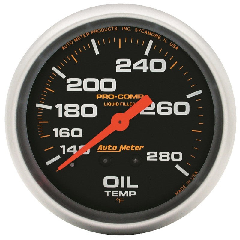 Autometer Liquid Filled Mechanical 66.7mm 140-280 deg F Oil Termperature Gauge Includes 6 ft Tubing