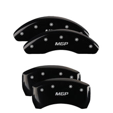 Load image into Gallery viewer, MGP 4 Caliper Covers Engraved Front &amp; Rear Avalanche style/SS Black finish silver ch