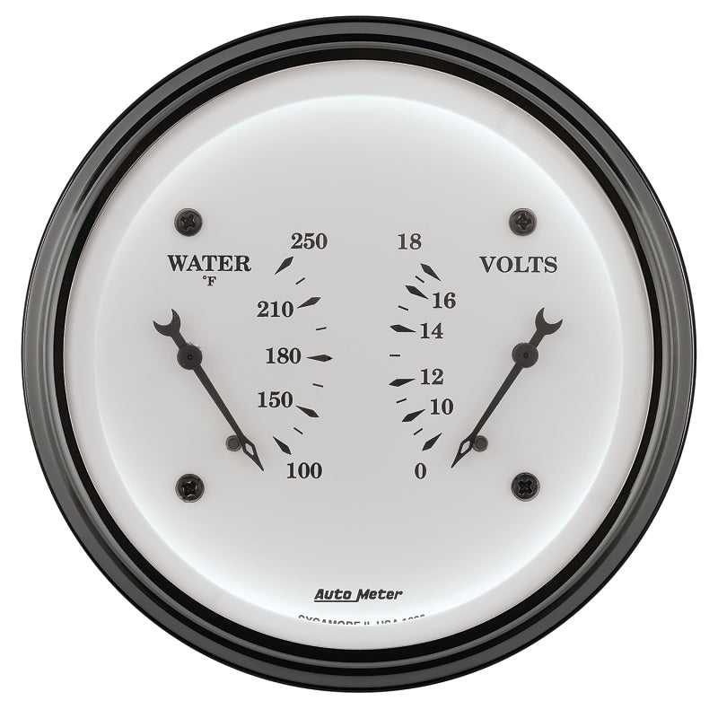 AutoMeter Gauge Dual Wtmp & Volt 3-3/8in. 250 Deg. F & 18V Elec Old Tyme White