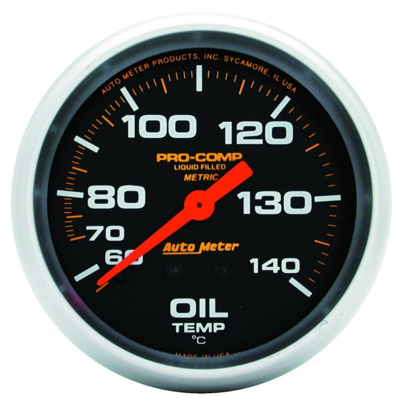 Autometer Liquid Filled Mechanical 66.7mm 140-280 deg F Oil Termperature Gauge Includes 6 ft Tubing