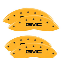 Load image into Gallery viewer, MGP 4 Caliper Covers Engraved F &amp; R Gm Style/Hybrid Yellow Finish Black Char 2002 GMC Sierra 1500