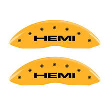 Load image into Gallery viewer, MGP 4 Caliper Covers Engraved Front &amp; Rear Hemi Yellow finish black ch