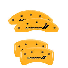 Load image into Gallery viewer, MGP 4 Caliper Covers Engraved Front &amp; Rear With stripes/Dart Yellow finish black ch