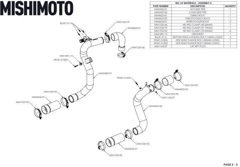 Mishimoto 21+ Bronco 2.3L High Mount INT Kit BK Core P Pipes