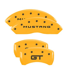 Load image into Gallery viewer, MGP 4 Caliper Covers Engraved Front Mustang Engraved Rear GT Yellow finish black ch