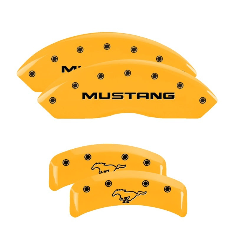 MGP 4 Caliper Covers Engraved Front Mustang Rear Pony Yellow Finish Black Char 2004 Ford Mustang