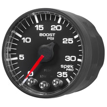 Load image into Gallery viewer, Autometer Spek-Pro Gauge Boost 2 1/16in 35psi Stepper Motor W/Peak &amp; Warn Black/Black